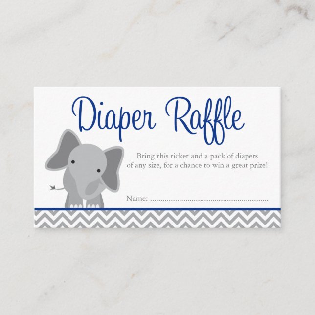 Cute Elephant Chevron Navy Diaper Raffle Ticket Enclosure Card (Front)