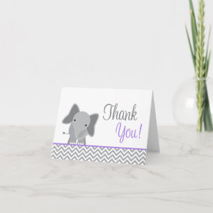 Cute Elephant Chevron Purple Thank You Card