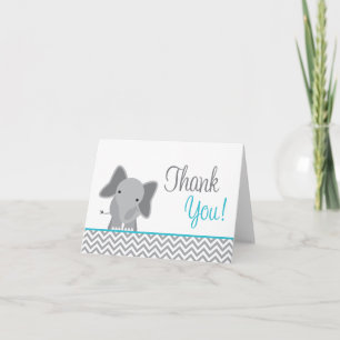 Cute Elephant Chevron Teal Thank You Card