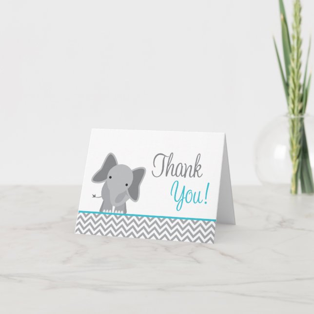 Cute Elephant Chevron Teal Thank You Card (Front)