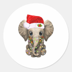 Cute Elephant Christmas Light Funny Elephant Lover Classic Round Sticker