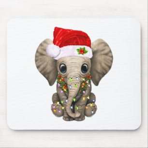 Cute Elephant Christmas Light Funny Elephant Lover Mouse Pad