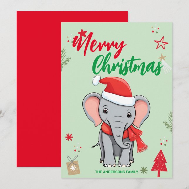 Cute Elephant Christmas tree Holiday Family name (Front/Back)