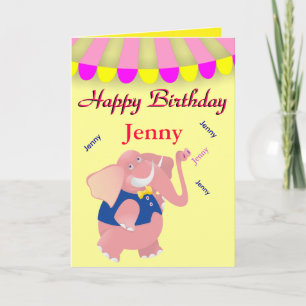 Cute Elephant Circus Personalized Custom Name Card
