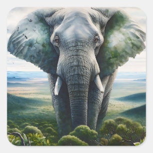 Cute Elephant Close up Square Sticker