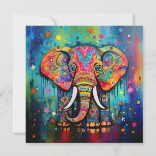 Cute Elephant Colourful Funky Mixed Media Animal Invitation