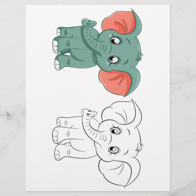 Cute elephant colouring page (Front)