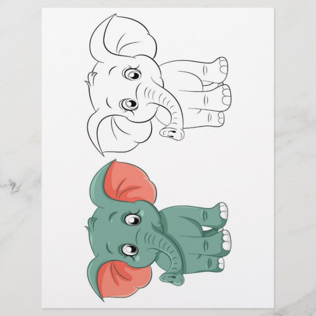 Cute elephant colouring page (Front)