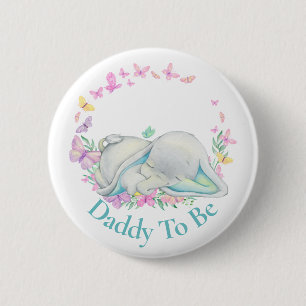 Cute Elephant Daddy to be Butterfly  Button