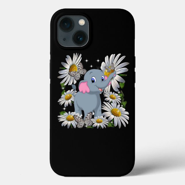 Cute Elephant Daisy Flower Butterfly Case-Mate iPhone Case (Back)