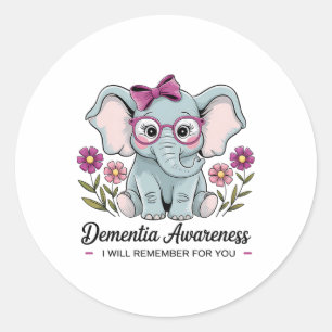 Cute Elephant Dementia Awareness I Remember For Yo Classic Round Sticker
