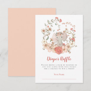 Cute Elephant Diaper Raffle Peach Baby Shower Enclosure Card