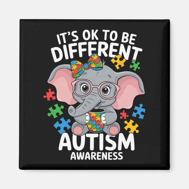 Cute Elephant Different Autism Awareness Puzzles  Magnet (Front)