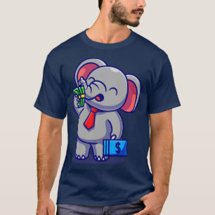 Cute Elephant Employee With Salary Cartoon T-Shirt