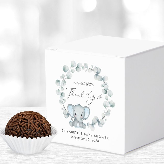 Cute Elephant Eucalyptus Baby Boy Shower Thank You Favor Box (Creator Uploaded)