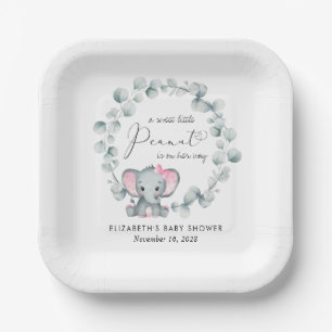 Cute Elephant Eucalyptus Baby Girl Shower Paper Plate