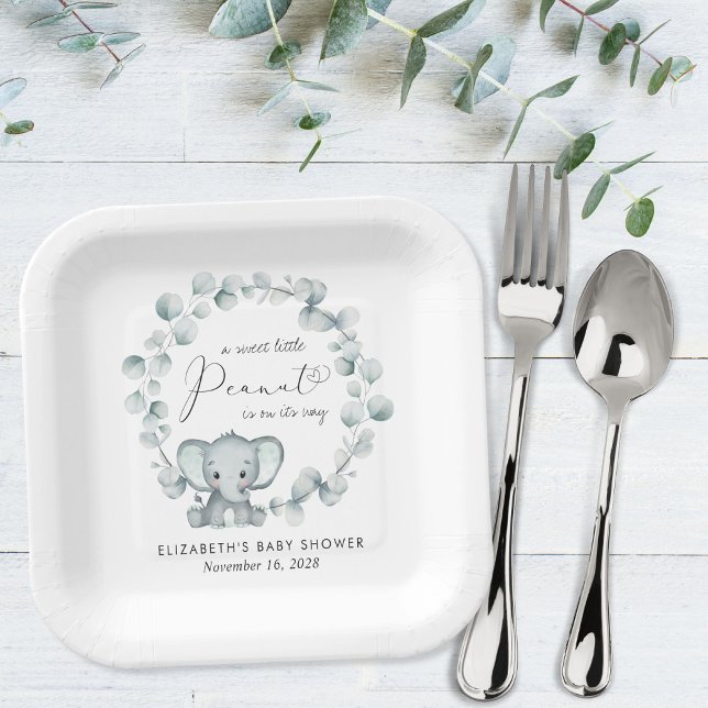 Cute Elephant Eucalyptus Baby Shower Paper Plate (Creator Uploaded)