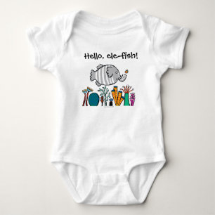 Cute Elephant Fish Scene with Coral Baby Bodysuit