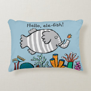 Cute Elephant Fish Scene with Coral Decorative Pillow