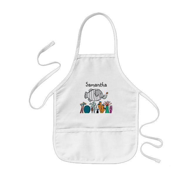 Cute Elephant Fish Scene with Coral Kids Apron (Front)