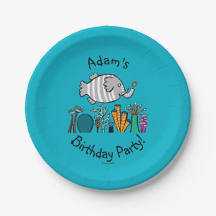 Cute Elephant Fish Scene with Coral Paper Plate