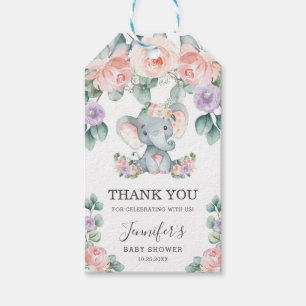 Cute Elephant Floral Baby Shower Thank You Favor Gift Tags