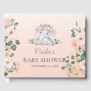 Cute Elephant Floral Girl Baby shower Livre d'invi