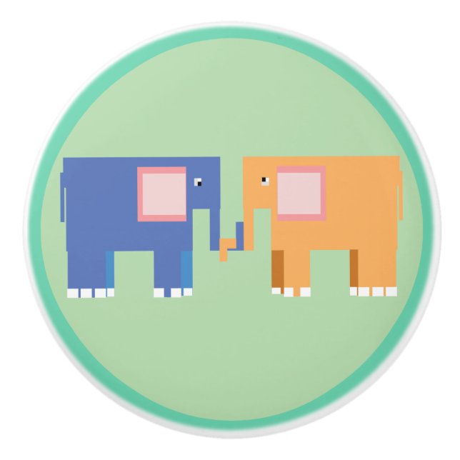 Cute elephant friends ceramic knob (Front)