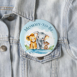 Cute Elephant & Friends Mommy-to-be Baby Shower 4 Inch Round Button