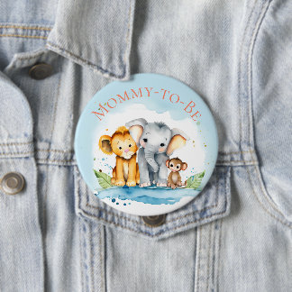 Cute Elephant & Friends Mommy-to-be Baby Shower 4 Inch Round Button