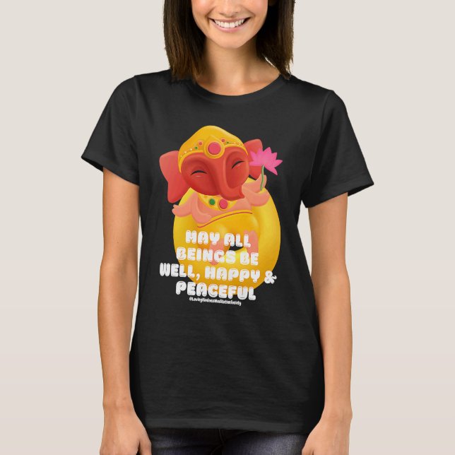 Cute Elephant Ganesha Peace Lotus Loving Kindness  T-Shirt (Front)