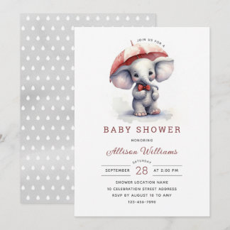 Cute Elephant Gender Neutral Baby Shower Invitation