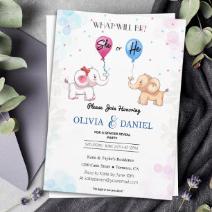 Cute Elephant Gender Reveal  Invitation