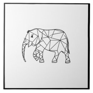 Cute Elephant Geometric Black and White Tile