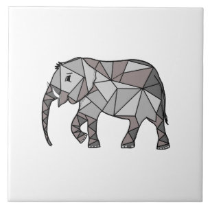 Cute Elephant Geometric Black and White Tile