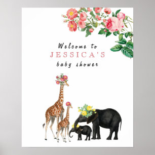 Cute Elephant & Giraffe Baby Shower Welcome Sign