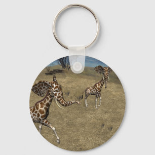 Cute Elephant Giraffes Keychain