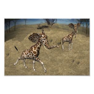 Cute Elephant Giraffes Photo Print