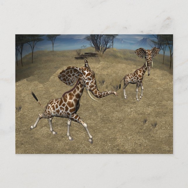 Cute Elephant Giraffes Postcard (Front)
