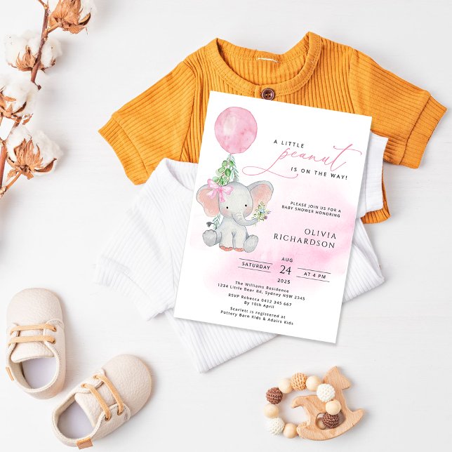 Cute Elephant Girl Balloon Baby Shower Invitation (Creator Uploaded)