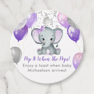 Cute Elephant Girl Balloons Baby Shower Favour Tags