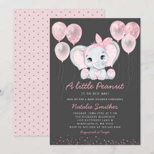 Cute Elephant Girl Balloons Baby Shower Invitation