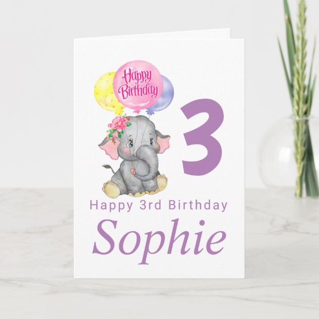 cute elephant girl birthday card (Front)