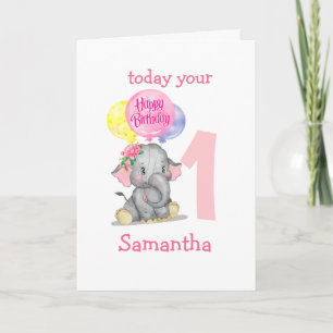 cute elephant girl birthday card