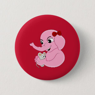 Cute elephant girl cartoon button