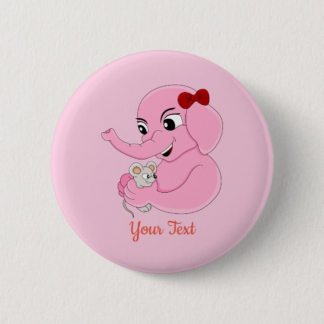 Cute elephant girl cartoon button (Front)