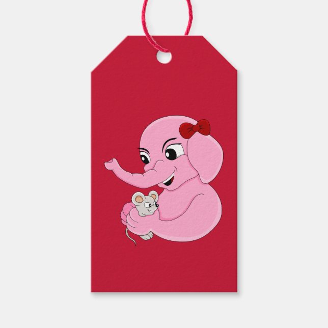 Cute elephant girl cartoon gift tags (Front)