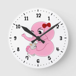 Cute elephant girl cartoon round clock