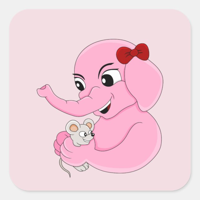 Cute elephant girl cartoon square sticker (Front)