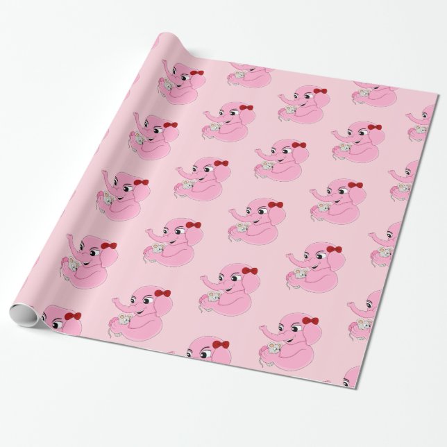 Cute elephant girl cartoon wrapping paper (Unrolled)